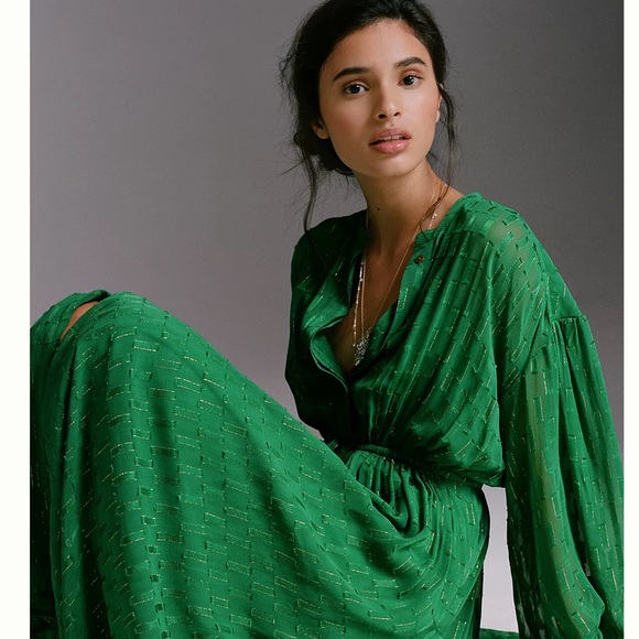 Anthropologie Dresses & Skirts - Anthropologie Allene Shimmer Green Maxi Dress